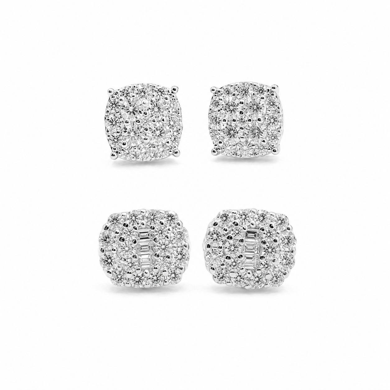 Square Cluster/Baguette Cluster Earring Combo Set
